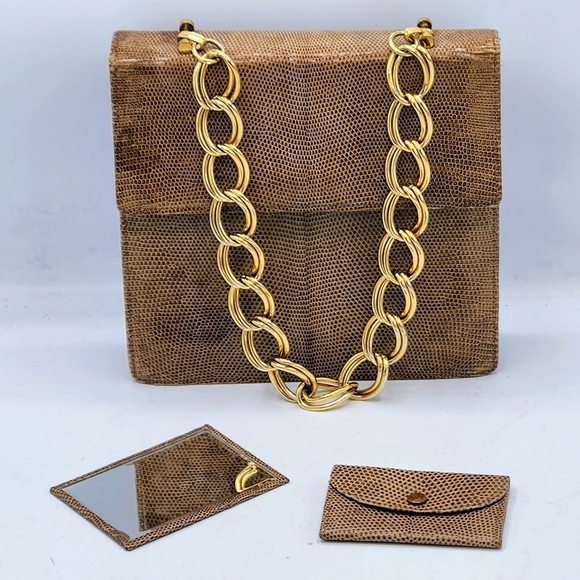 Vintage Accordion Tan Lizard Purse Secret Compartment With Extra Accessories. - Picture 10 of 16